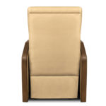 Reclinable tan chair with armrests.