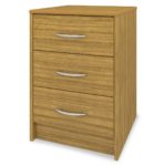 Light wooden bedside cabinet with three drawers.