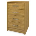 Light wooden bedside cabinet with four drawers.