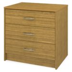 Light wooden wide chest with three drawers.