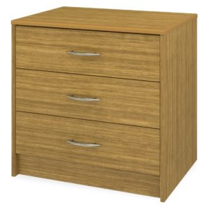 Light wooden wide chest with three drawers.