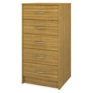 Light wooden chest with five drawers.