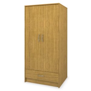 Light wooden double wardrobe with one drawer.