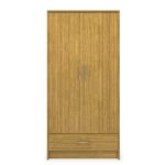 Light wooden double wardrobe with one drawer.