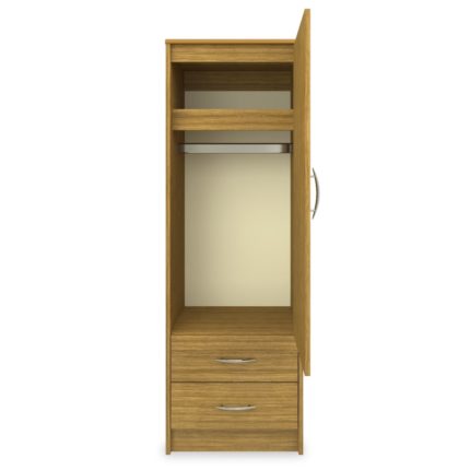 Light wooden single wardrobe with two drawers.