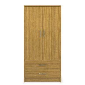 Light wooden double wardrobe with two drawers.