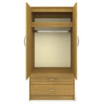 Light wooden double wardrobe with two drawers.