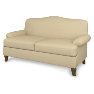 Light colored rolled arm loveseat.