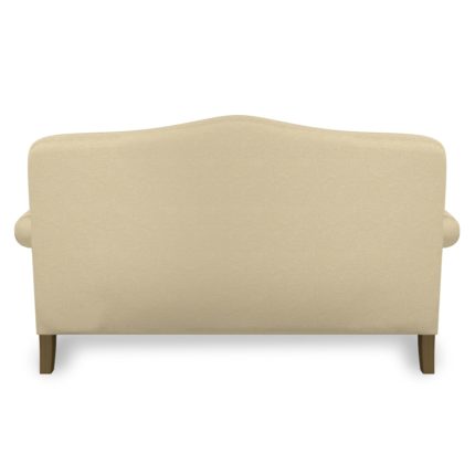 Light colored rolled arm loveseat.