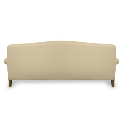 Light colored rolled arm sofa.