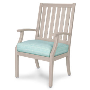 Outdoor dining chair with cushion.