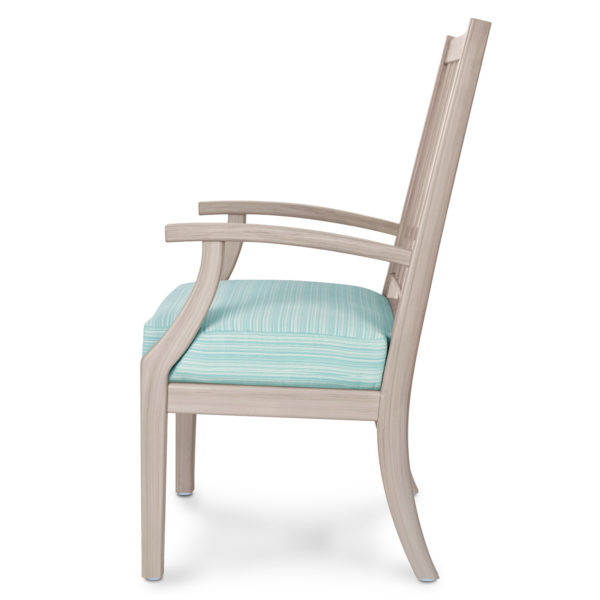Outdoor dining chair with cushion.