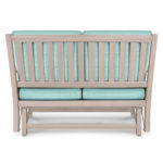 Teal and gray cushioned glider loveseat.