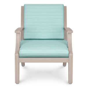Teal and gray cushioned lounge chair.