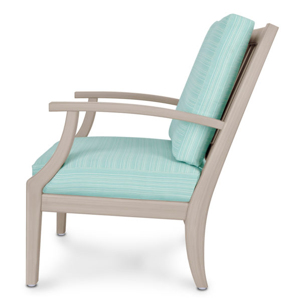 Teal and gray cushioned lounge chair.