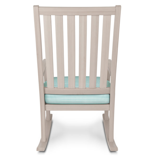 Teal and gray rocker chair with cushion.