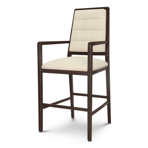 Bar stool chair with white cushions.