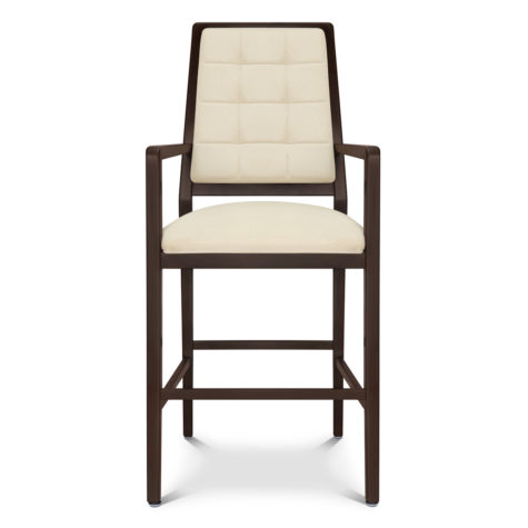 Bar stool chair with white cushions.