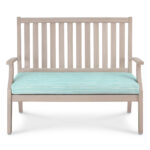 Outdoor bench with cushion.